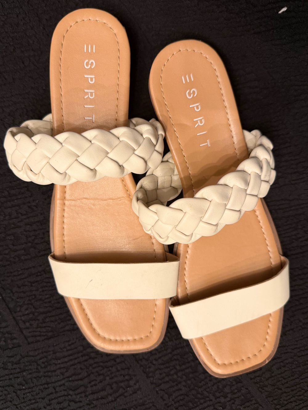 Esprit Women's Cream Braided Double-Strap Slide Sandals